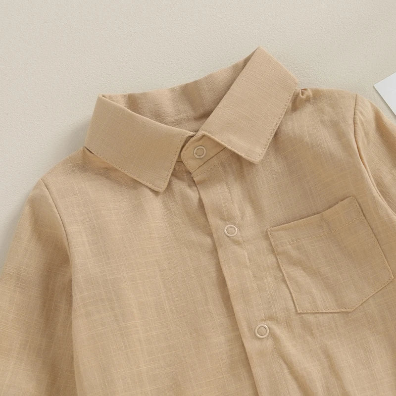 Linen Shirt Romper  Long Sleeve