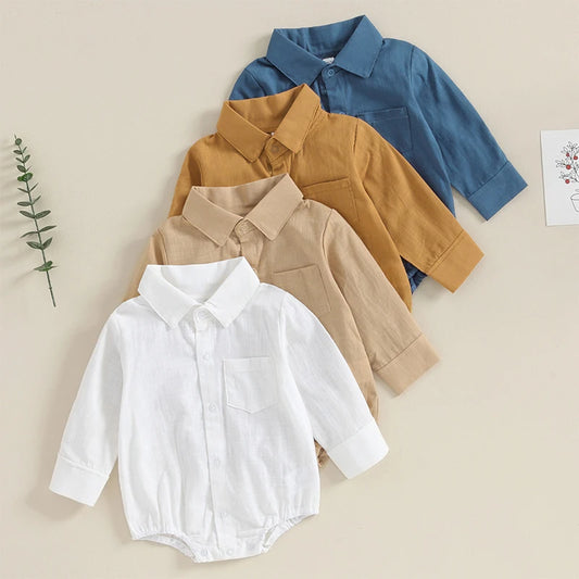 Linen Shirt Romper  Long Sleeve