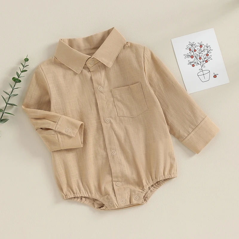 Linen Shirt Romper  Long Sleeve