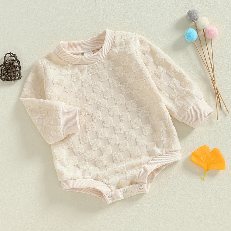 Sleeve Crew Neck Checkerboard Bodysuit