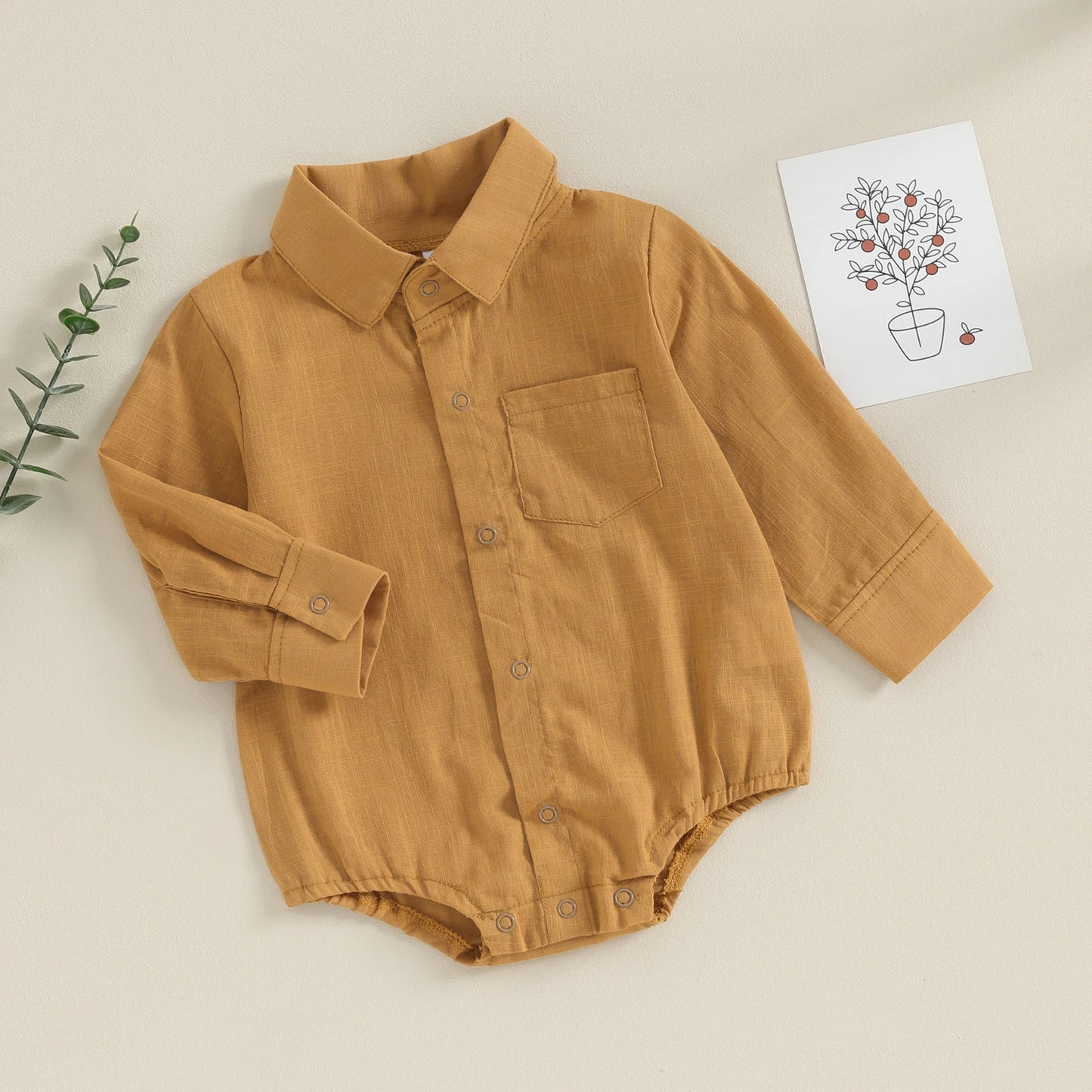 Linen Shirt Romper  Long Sleeve