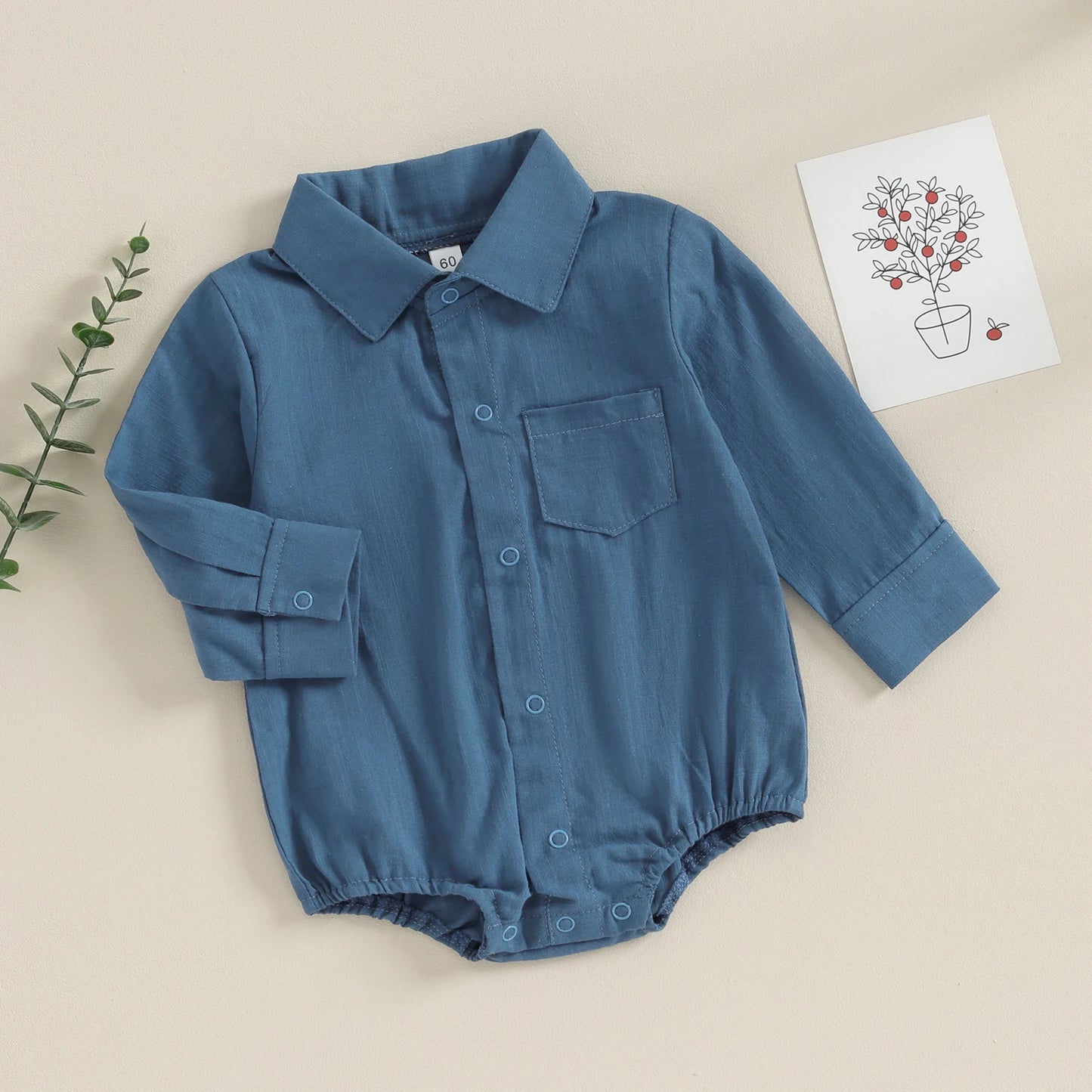 Linen Shirt Romper  Long Sleeve